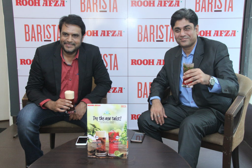 Mansoor Ali, CSMO, Hamdard India and Puneet Gulati, CEO, Barista Coffee at the launch of RoohAfza Shakerato and Masaaala RoohAfza
